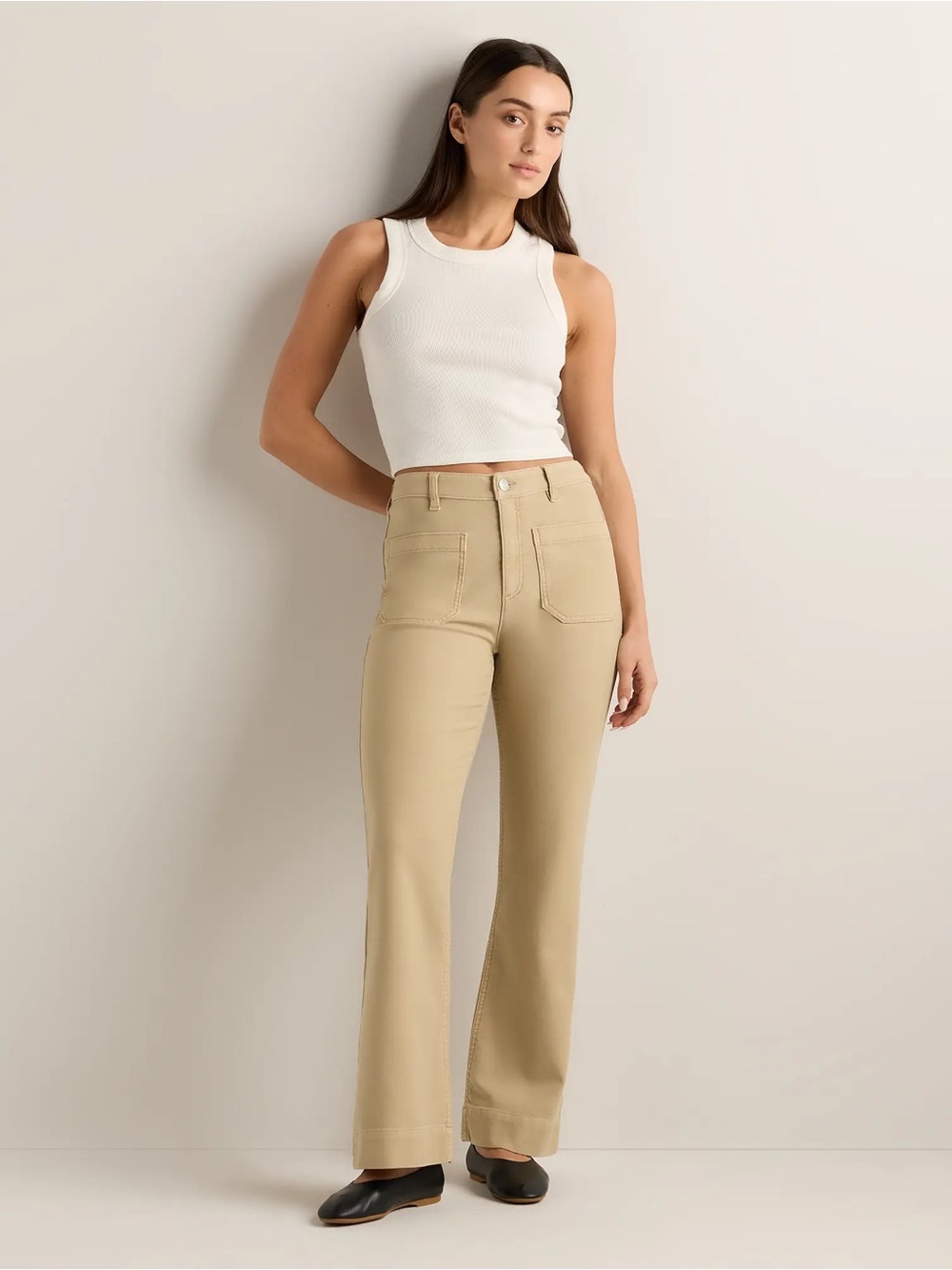 Quince High-Rise Wide-Leg Pants in Beige